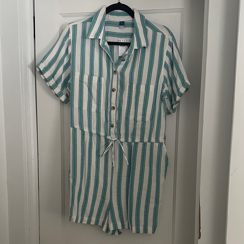 Striped Button-Up Romper OLD NAVY Coastal Sailor Boat lightweight fisherman